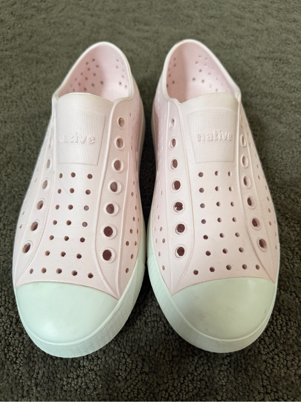 Native Slip-On Sneakers in Pale Pink with White Toe Cap